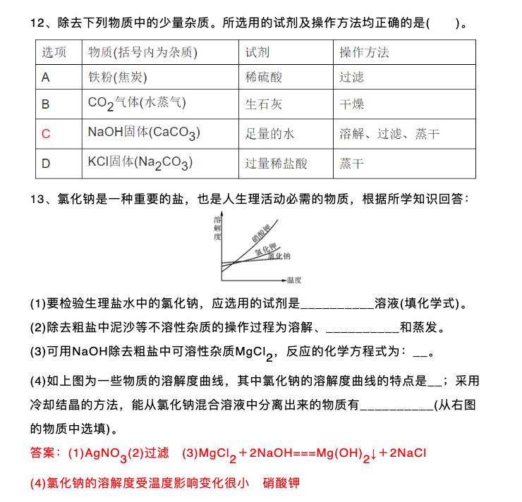 初中化学鉴别除杂题归纳,初中化学物质鉴别与除杂例题