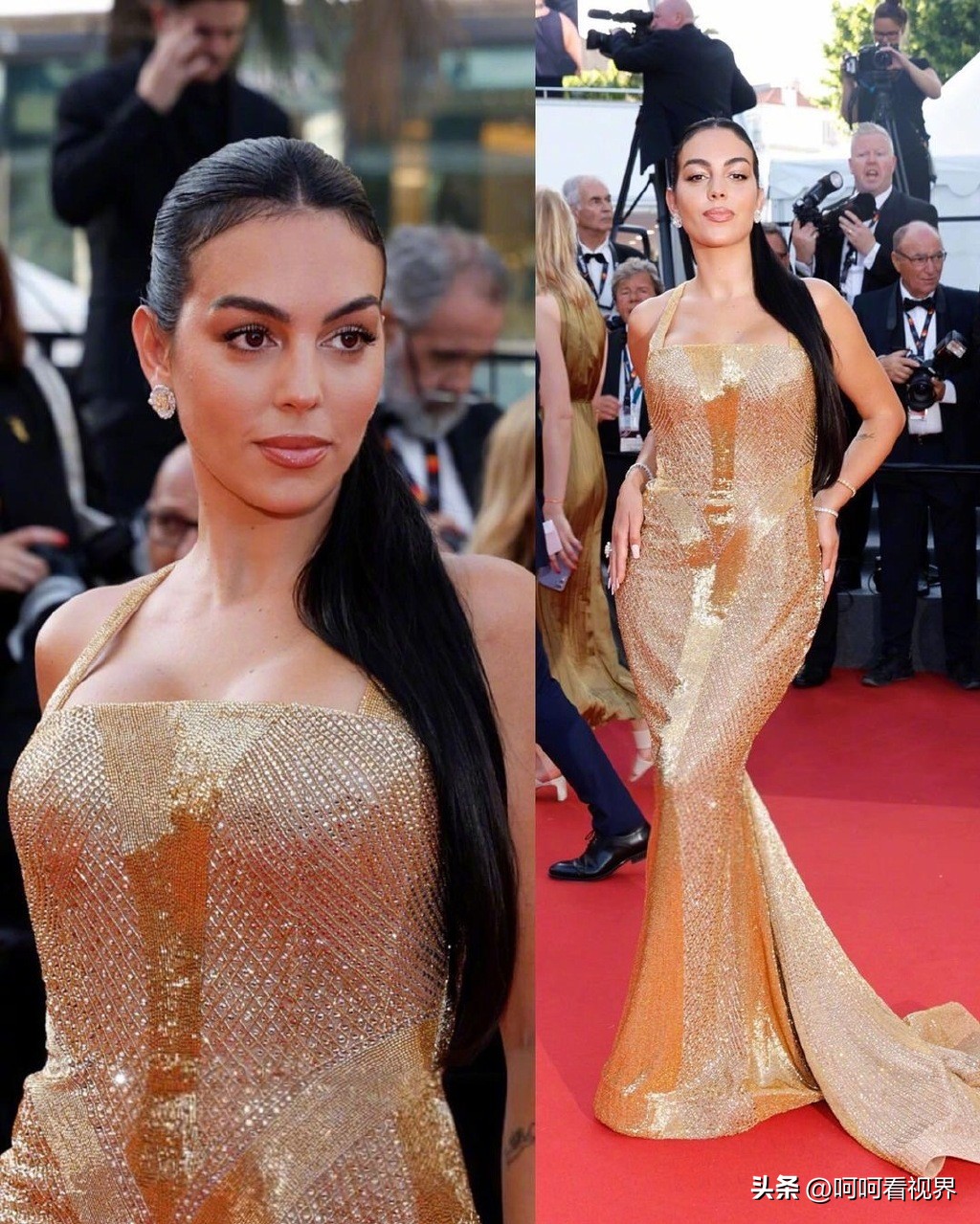 c罗和女朋友穿西装的图片,c罗女朋友蓝色礼服照