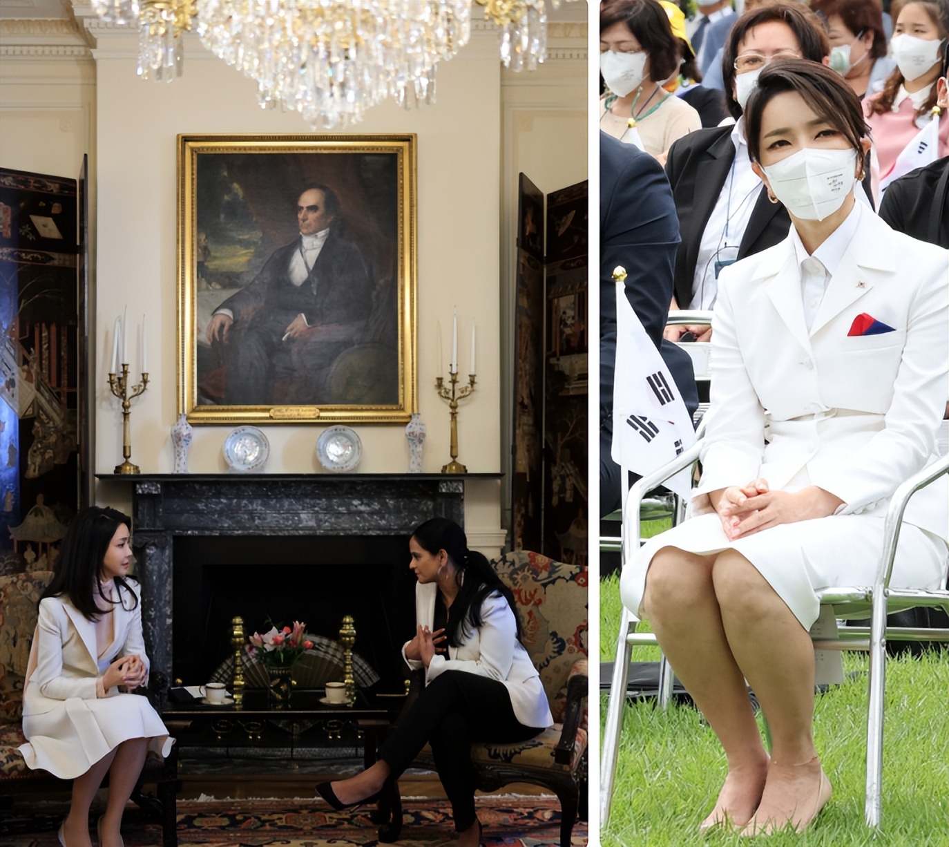 韩国夫人穿西服配半身裙,韩国总统夫人穿红色连衣裙