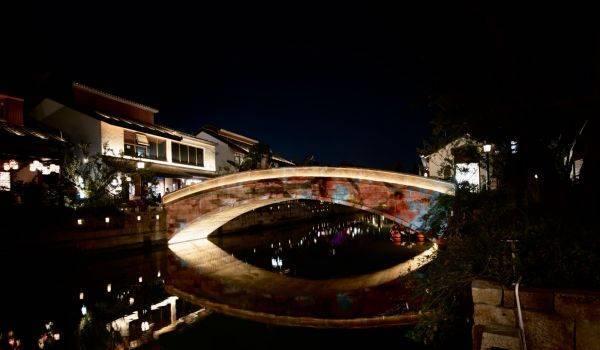 江南水乡蟠龙古镇夜景,上海青浦蟠龙古镇外景