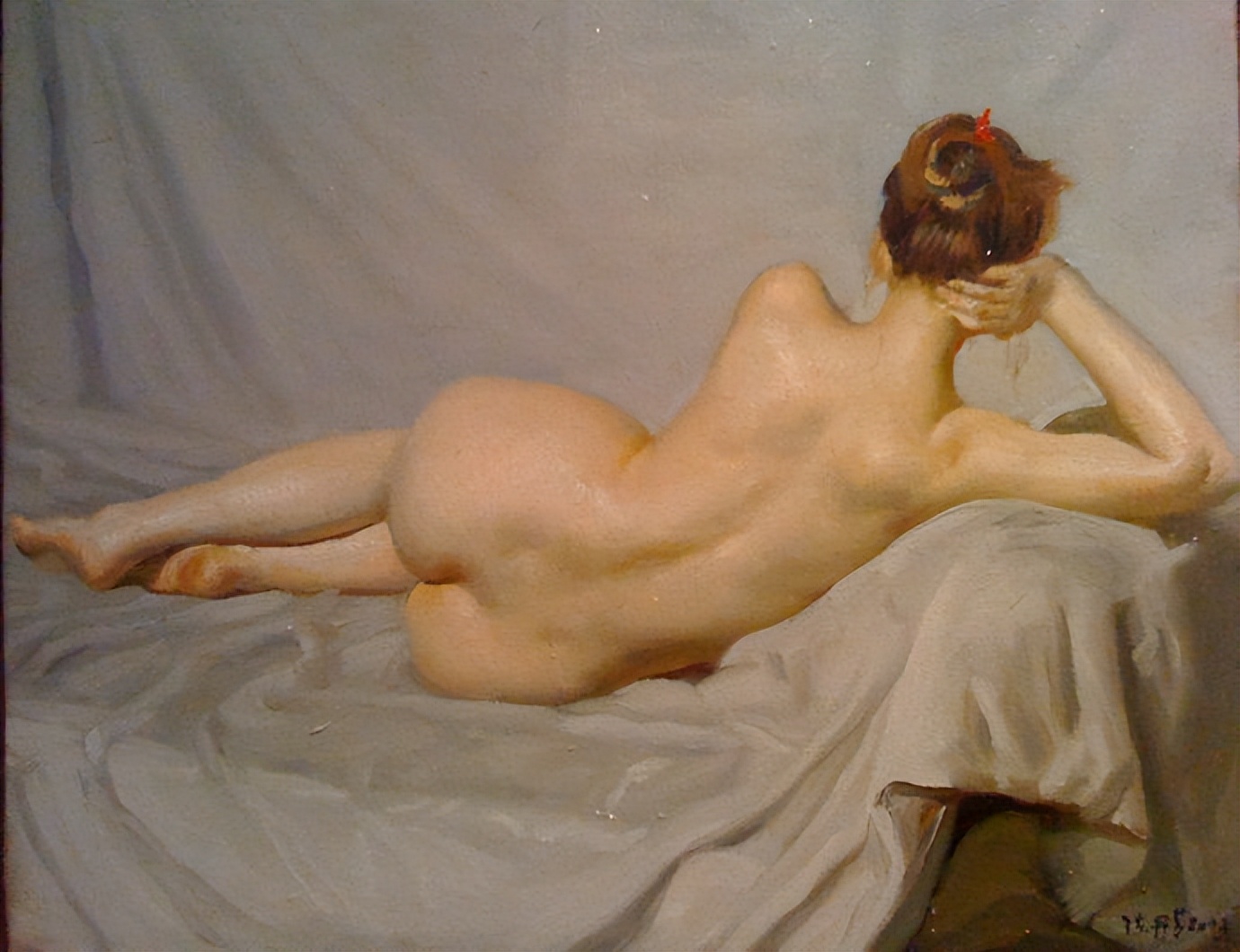 《女人体》画面露出体态丰腴、女子细嫩的肌肤充满了光感与透明感