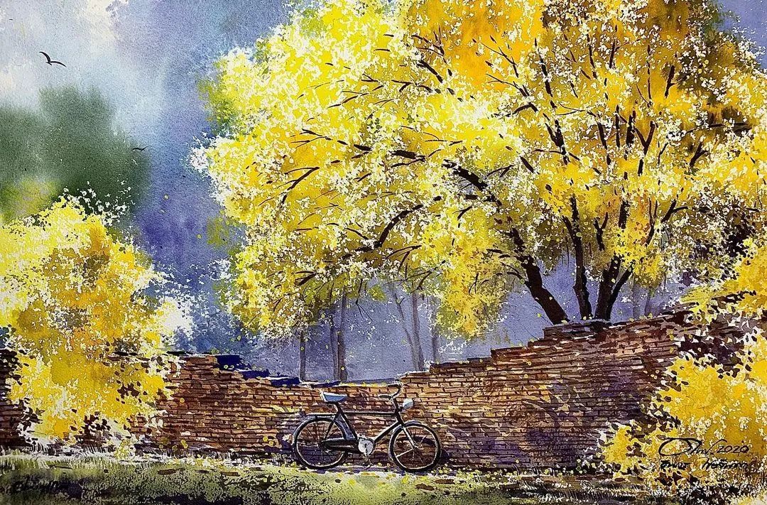 泰国水彩,泰国水彩画家绘画过程