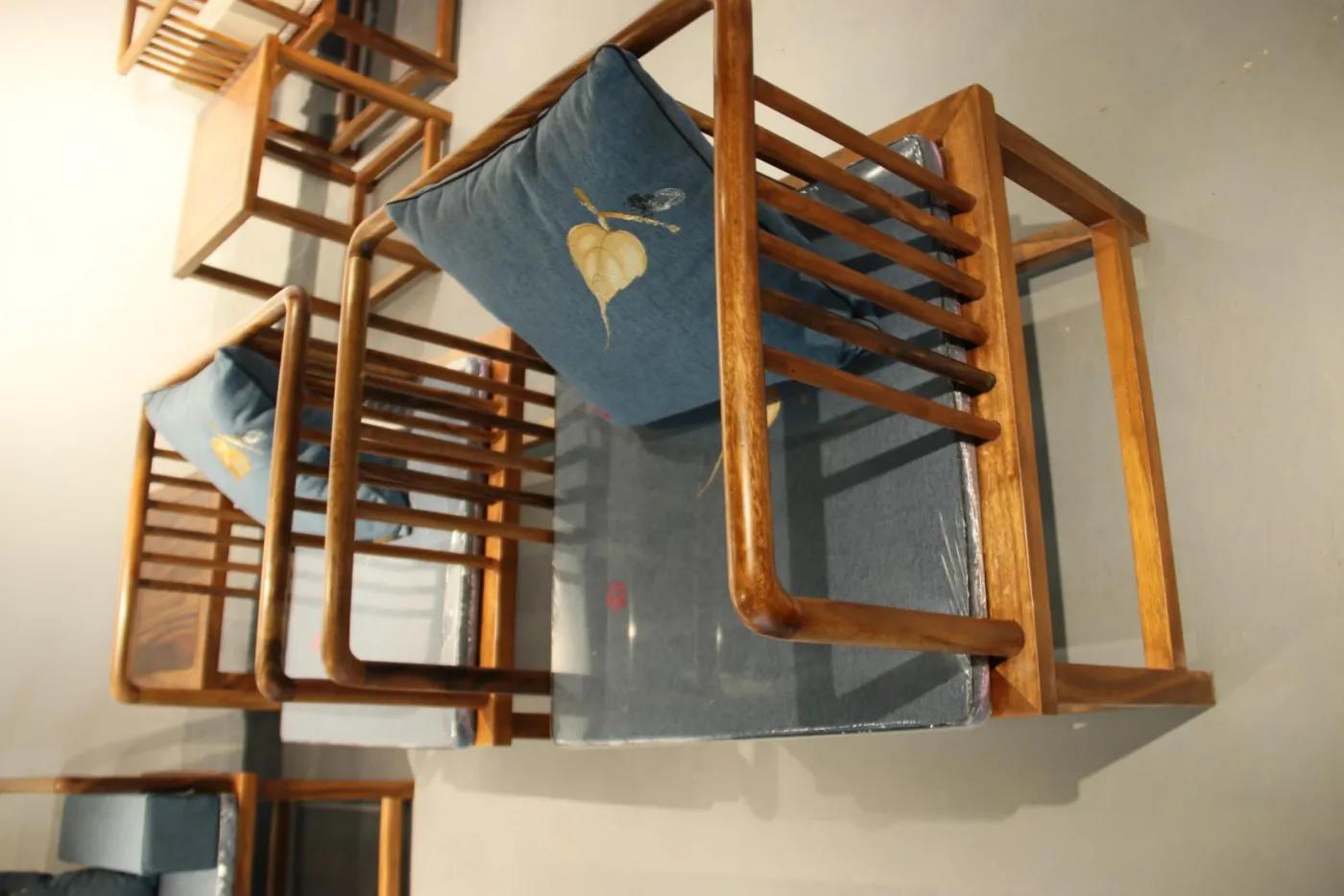 胡桃木沙发新中式,胡桃木实木休闲简约沙发中小户型