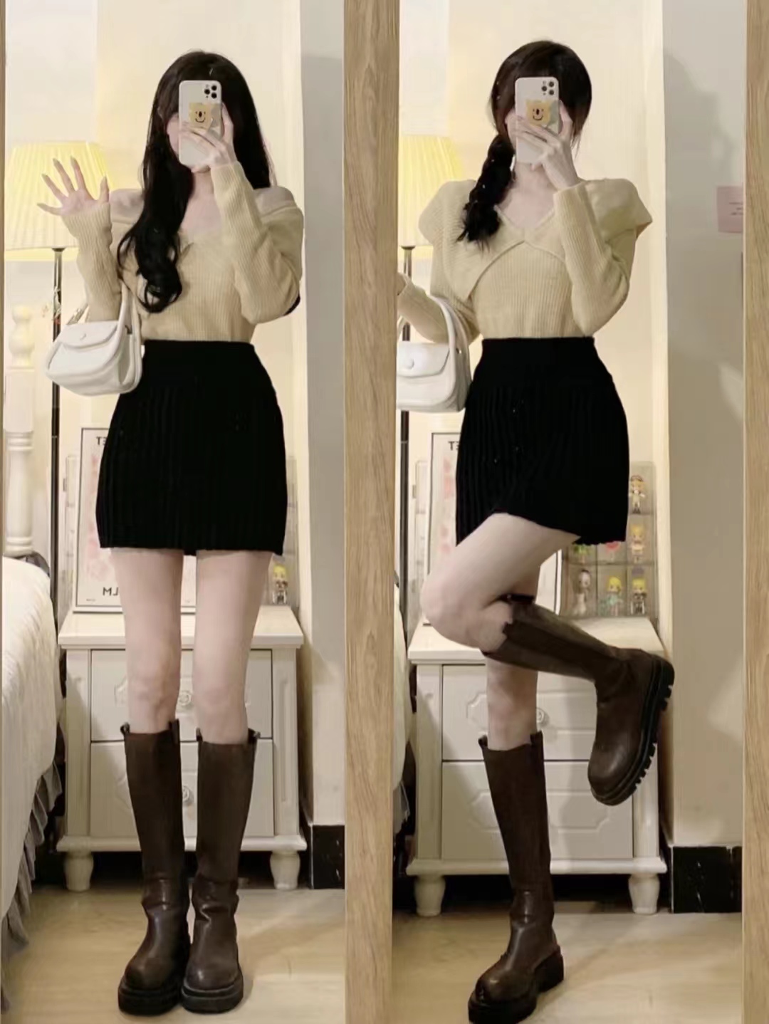 好穿又好搭时尚长筒宽靴,棕色长筒靴子女2022爆款洋气气质