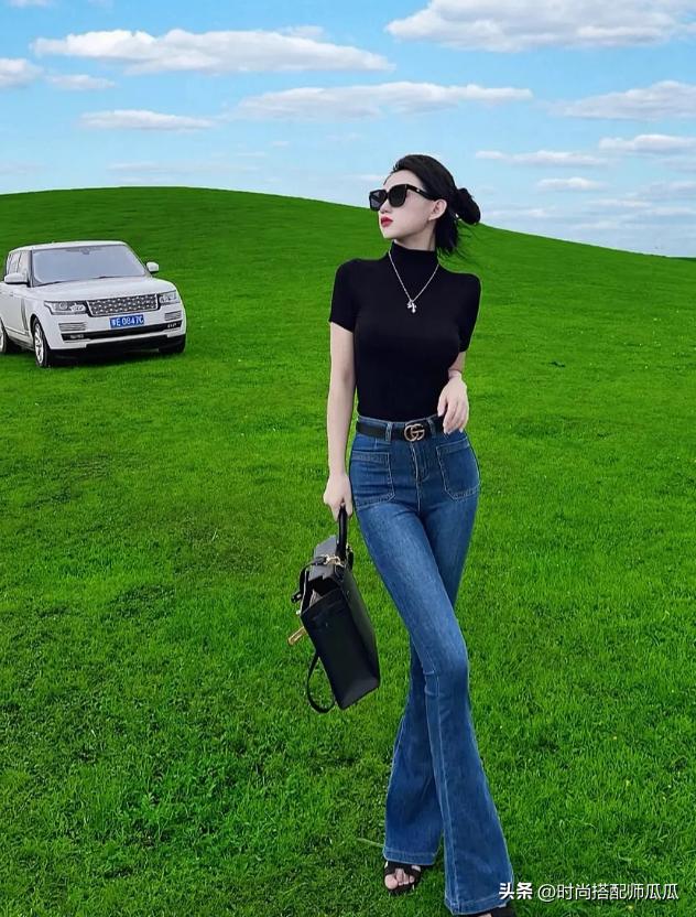 马蹄裤时髦穿搭,小个子短粗腿适合穿马蹄裤吗