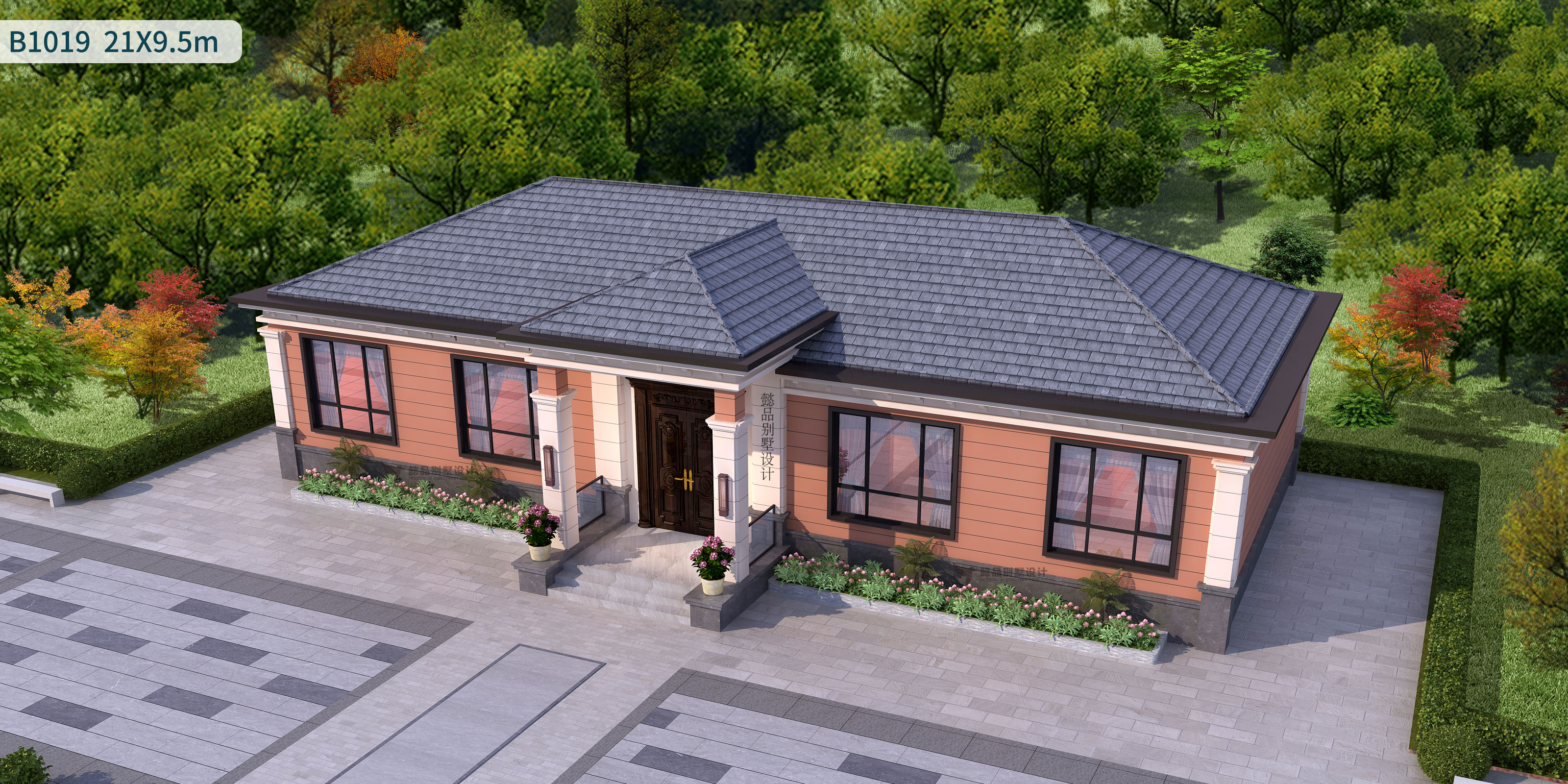 21米5开间一层半新中式别墅,高端大气一层新中式别墅效果图