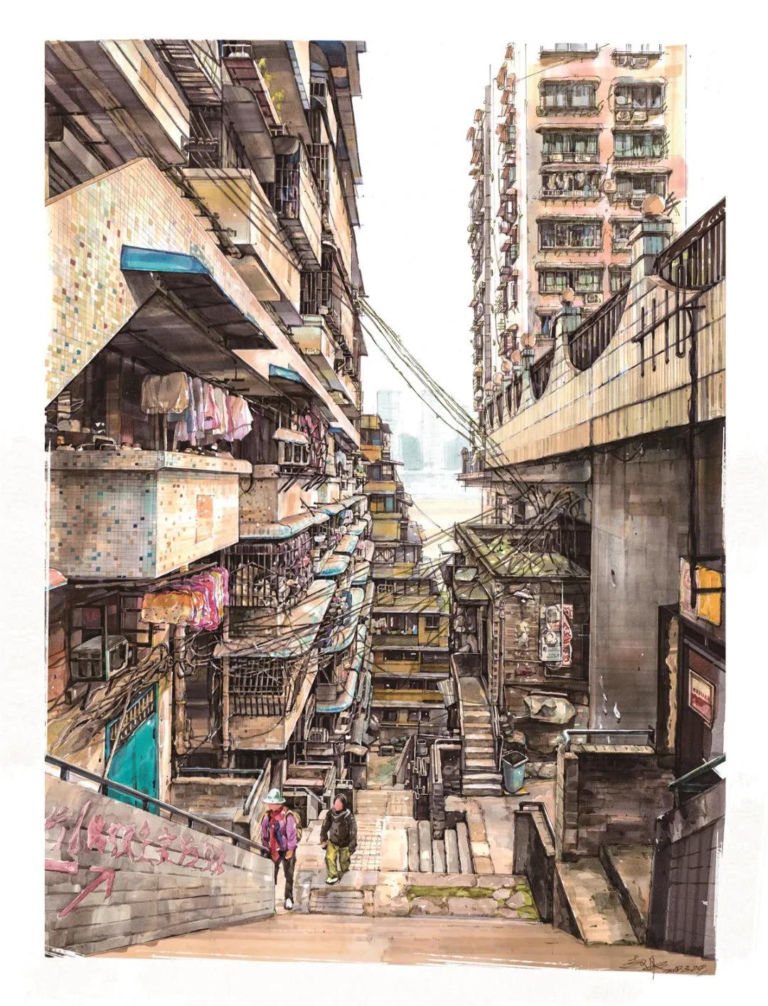 马克笔手绘风景重庆,东北一小伙手绘魔性地图