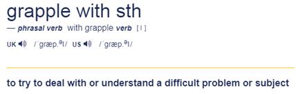努力解决，设法对付，尽量克服；与（某人）扭打英语怎么说？