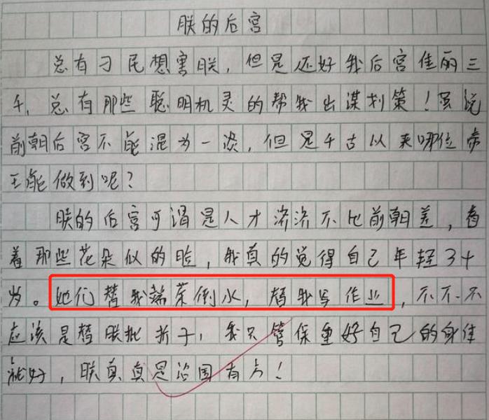 学生作文朕的后宫手写原版,小学作文语文是朕的皇后