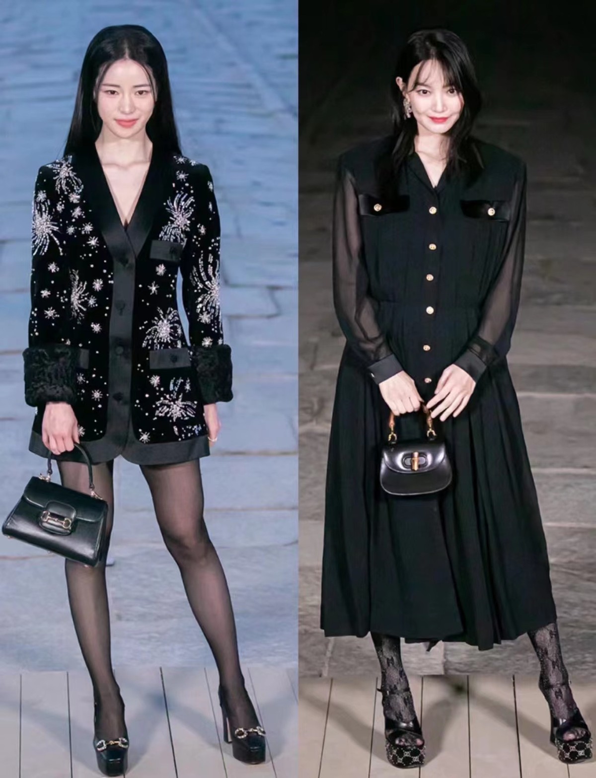 内娱女明星在韩国GUCCI大秀上太牛了！倪妮穿黑色超帅，刘雯更美