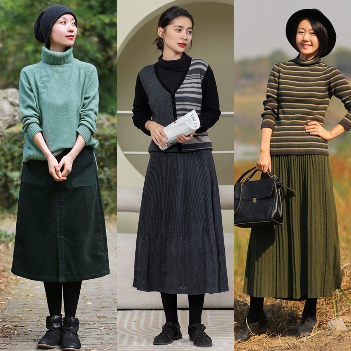 微胖半身裙春秋季显瘦穿搭,直筒半身裙穿搭微胖