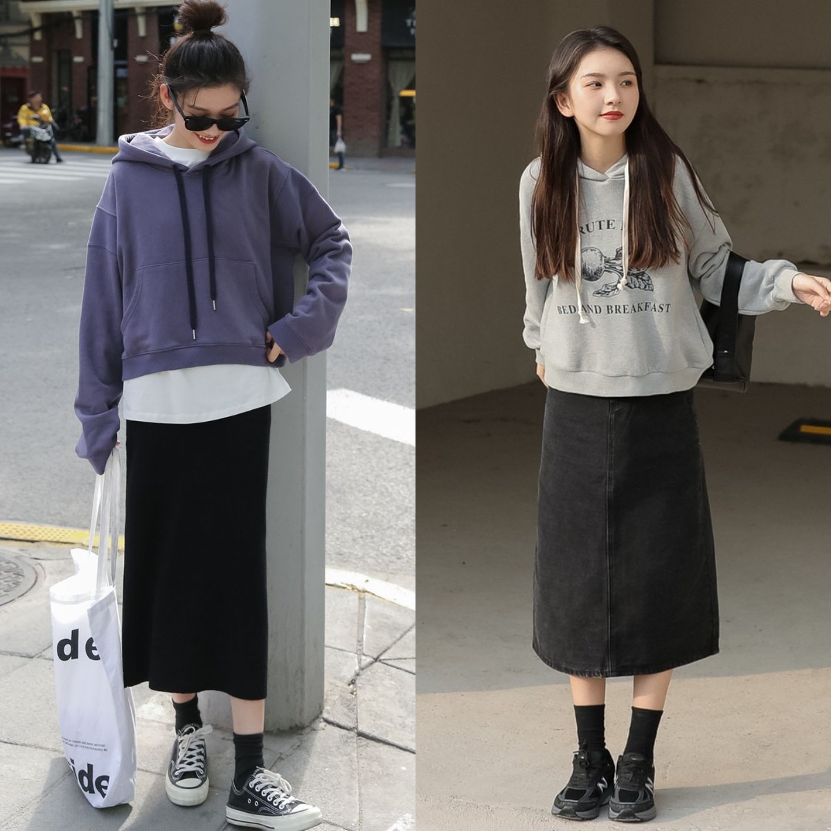 卫衣今年流行这样搭时髦又减龄,卫衣半裙秋天这样穿简直美爆了