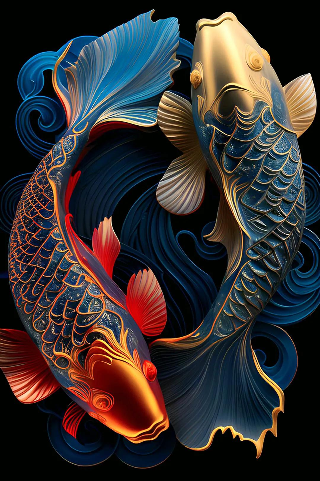 锦鲤鱼壁纸动态带山水,锦鲤鱼壁纸大全高清图片