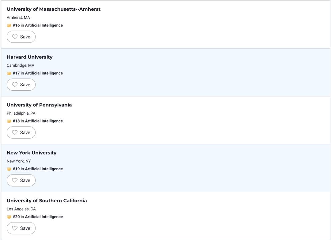 usnews人工智能专业排名,美国大学人工智能专业排名前50名