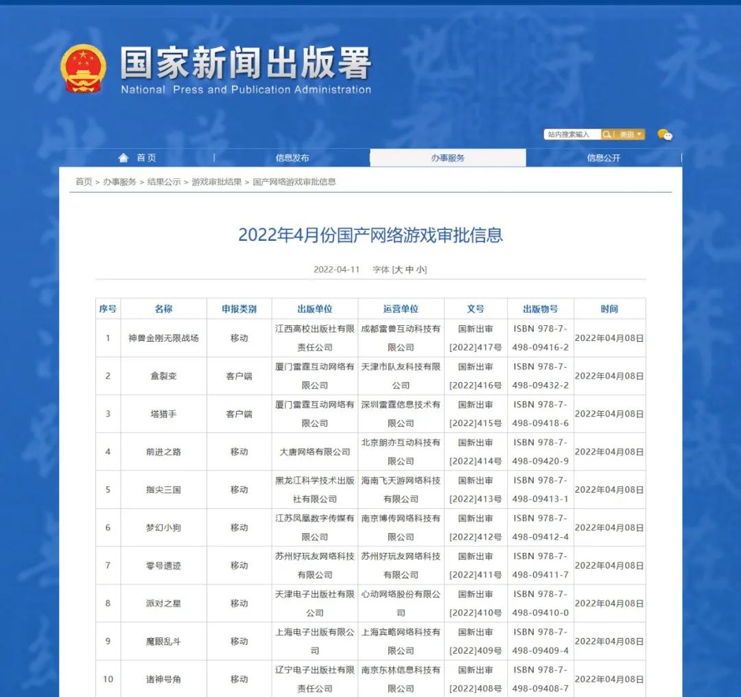 4月份45款游戏版号发放,45款时隔八个月游戏版号重发了