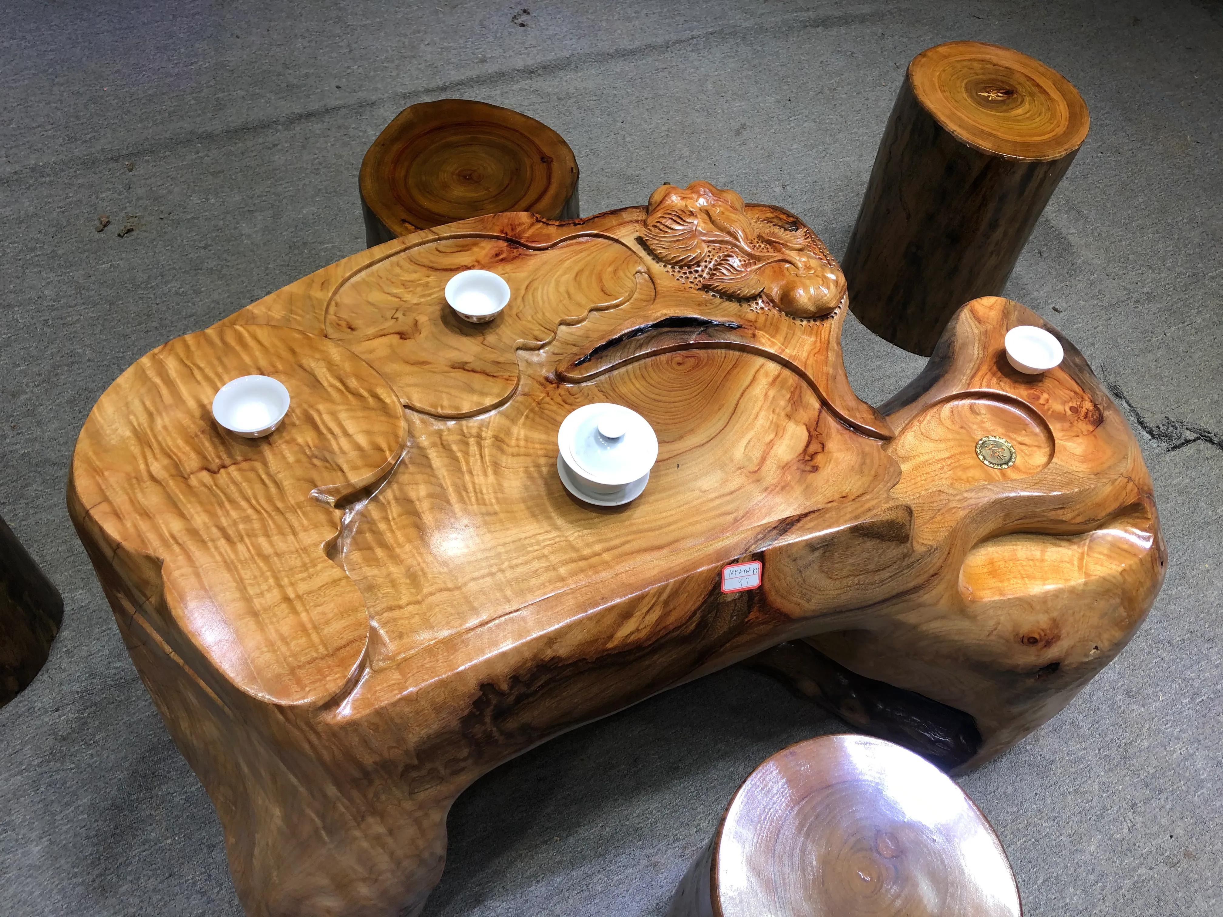 小叶香樟木茶几,香樟树树根做茶几图