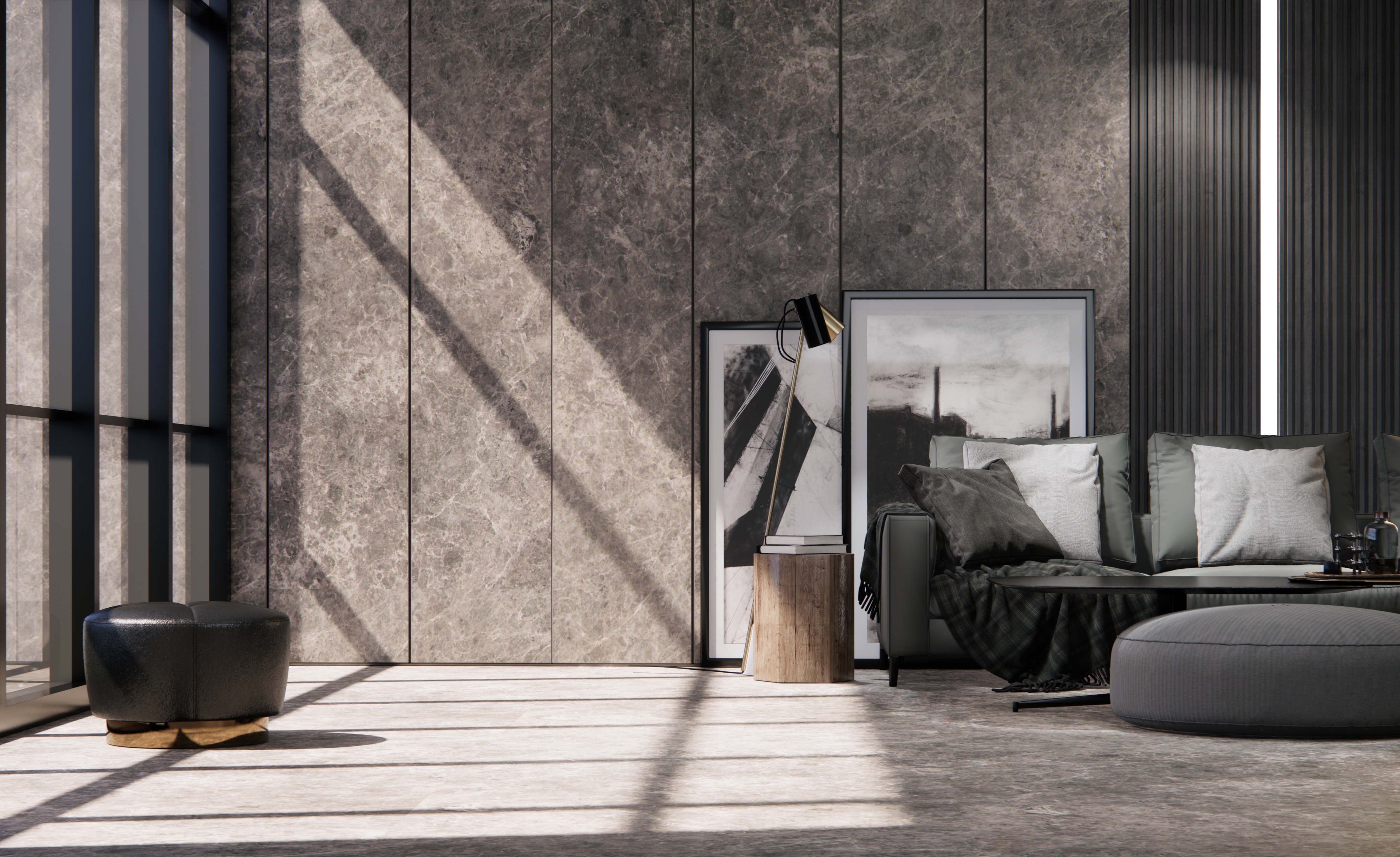 灰色大理石设计效果图,黑白设计风格用什么大理石