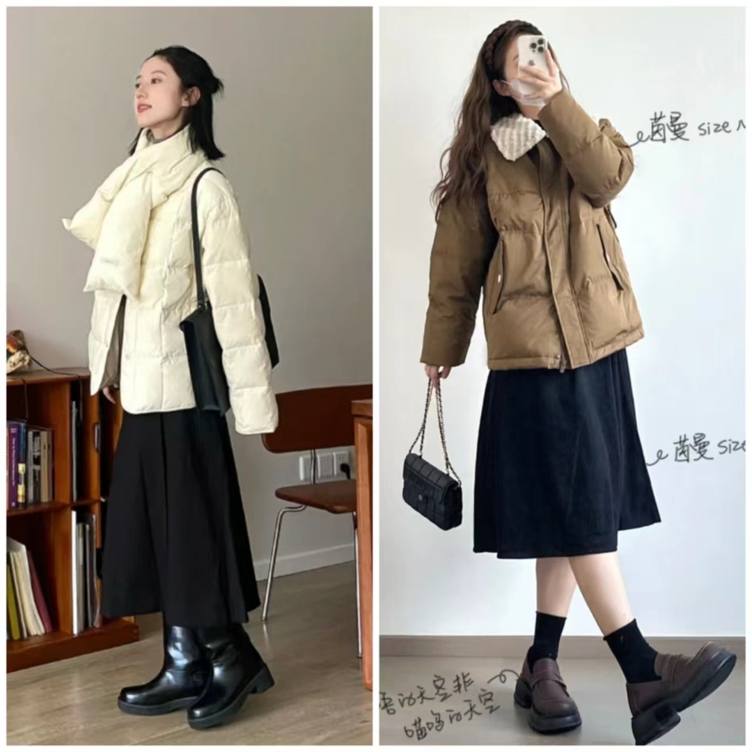 短款白色羽绒服的最佳搭配半身裙,羽绒服搭配哪些裙子才时髦