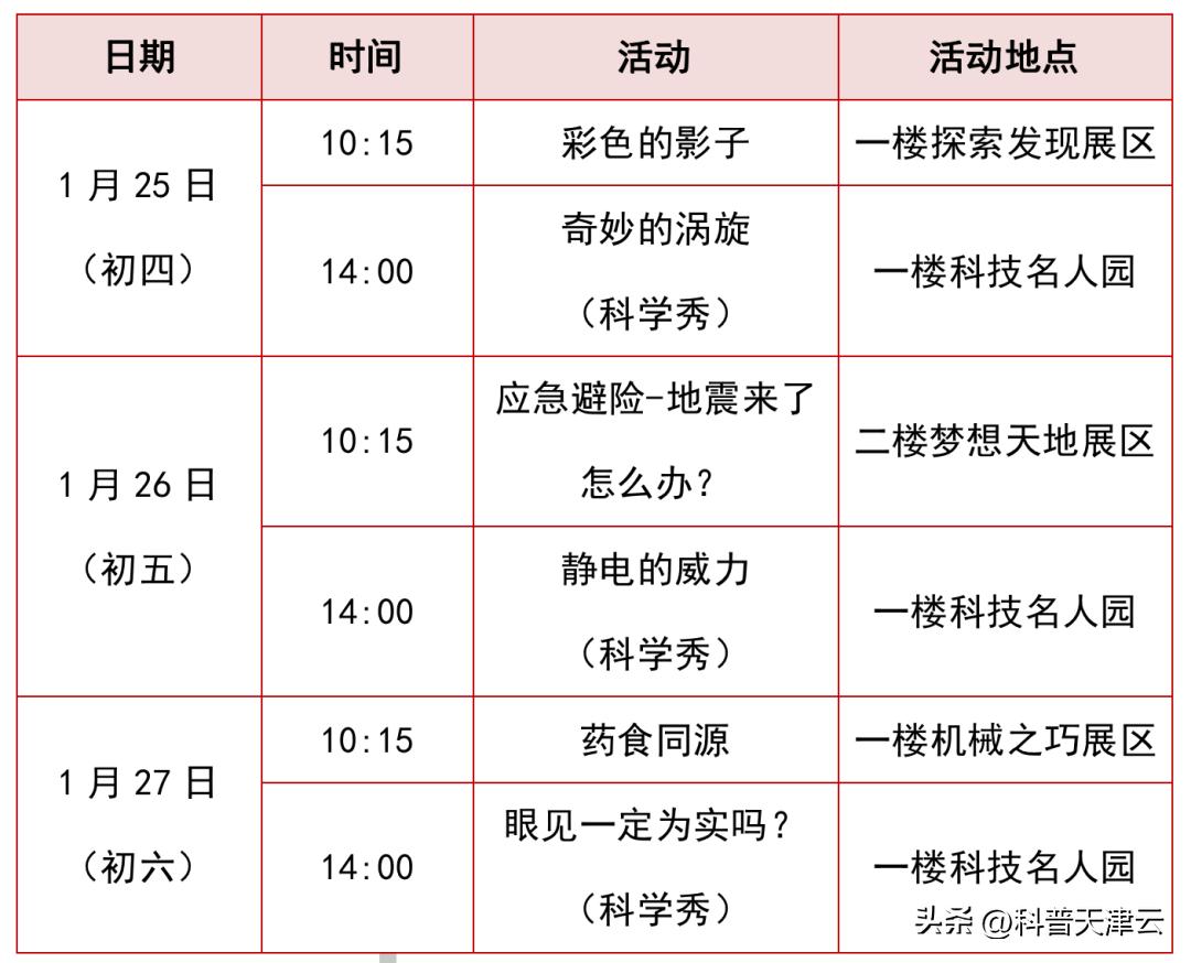 天津科技馆开馆时间表,天津科技馆有活动吗
