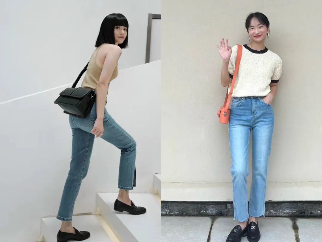 小白鞋搭配的显高牛仔裤,牛仔裤气质百搭小白鞋