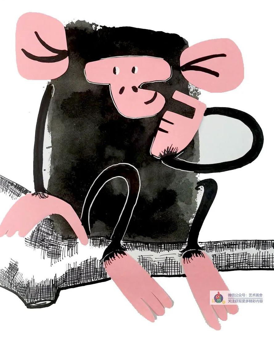 创意儿童画顽皮的猴子,儿童画剪贴创意画教程6到12岁