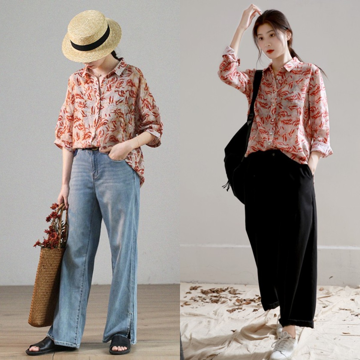 花衬衣怎么穿出复古感,春季白色衬衫设计感小众慵懒衬衣