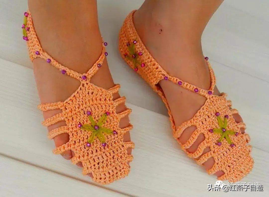 编夏天凉鞋,夏天冰丝线凉鞋镂空钩编教程