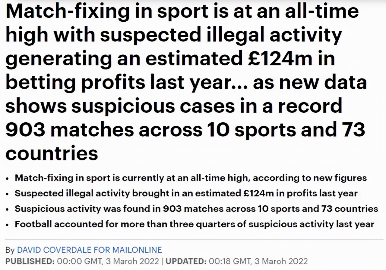 耻辱!创纪录903场涉嫌假球,牵涉到10个体育项目+73个国家/地区