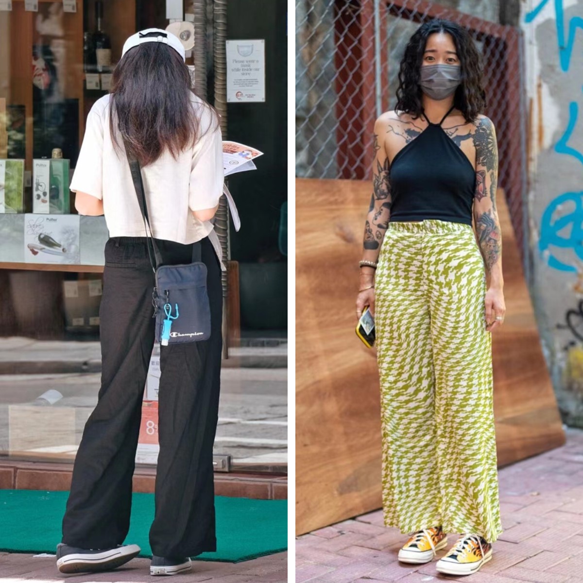 女士阔腿裤穿搭图片香港,明星夏季街拍牛仔阔腿裤穿搭