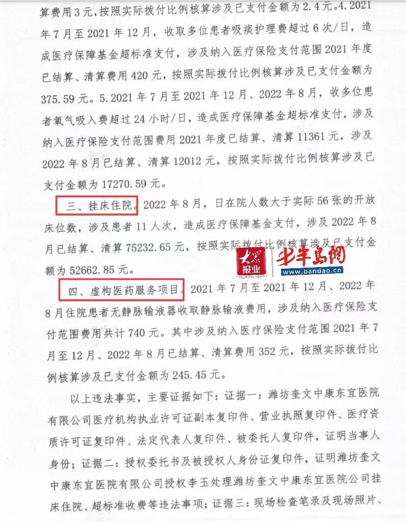 因重复收费等，潍坊奎文中康东宜医院有限公司被罚10万余元