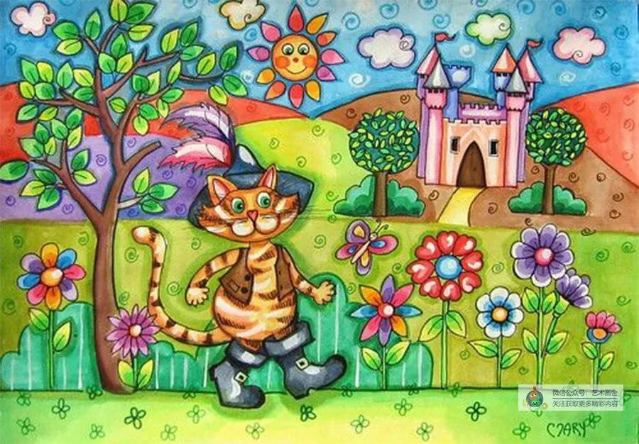 春日古诗配图儿童画,春日荡秋千放风筝儿童画