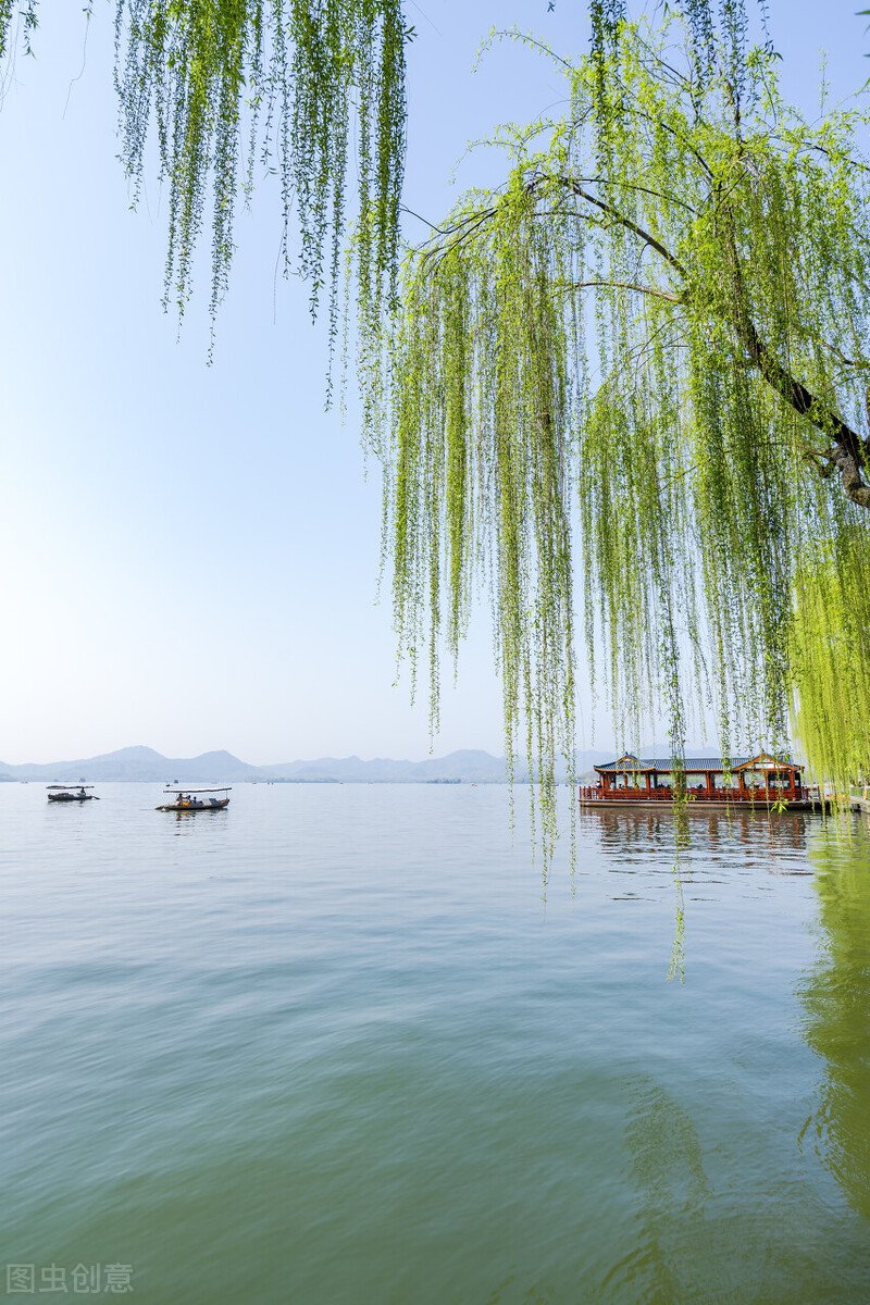 西湖断桥风景美图,西湖三月天美图