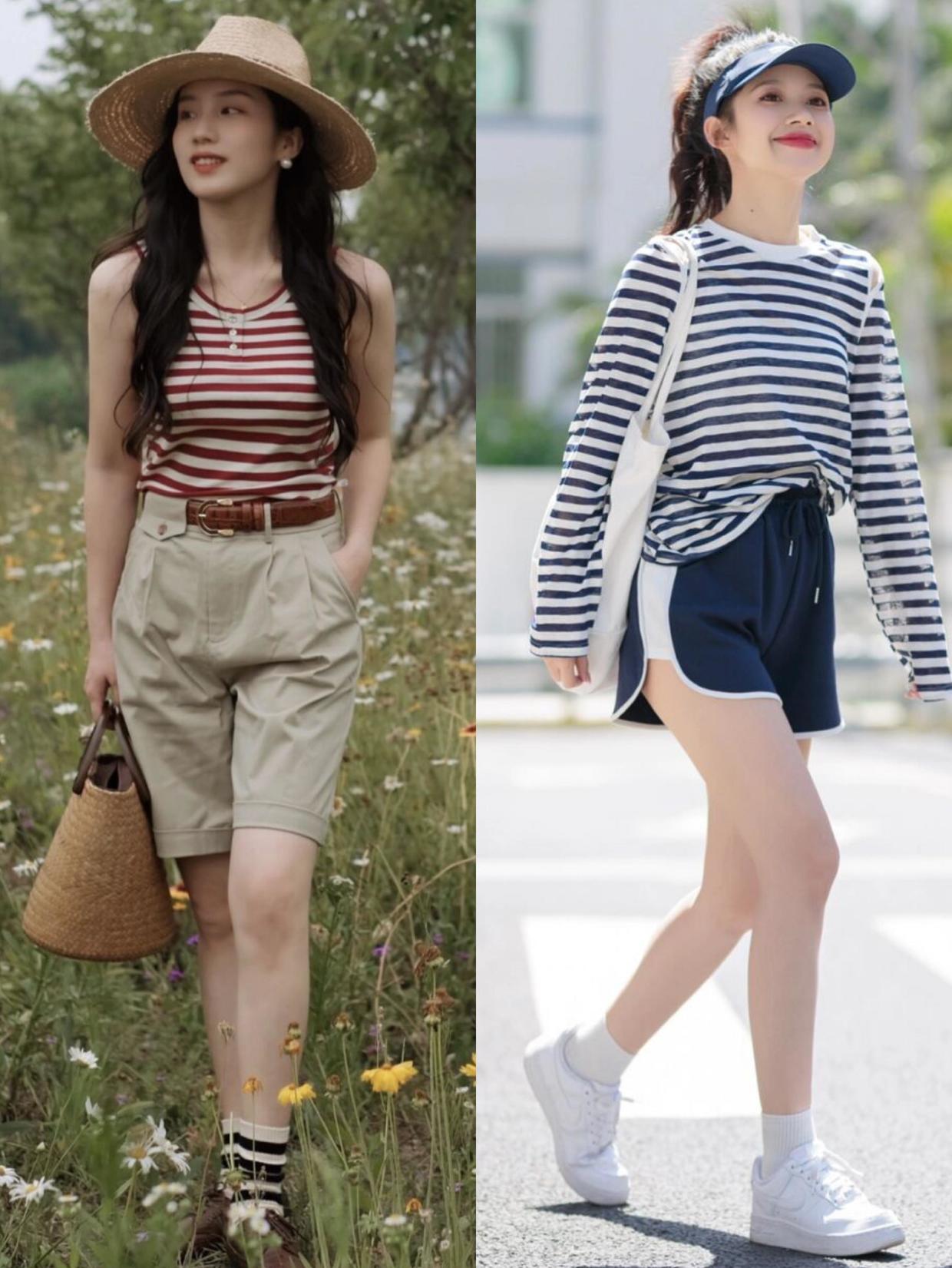 时尚短袖衫搭配气质西装短裤,短袖衬衫搭配超短百褶短裙