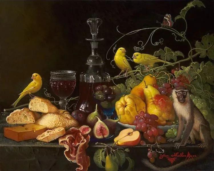 有关爱情的花鸟油画作品,北欧轻奢风格油画作品