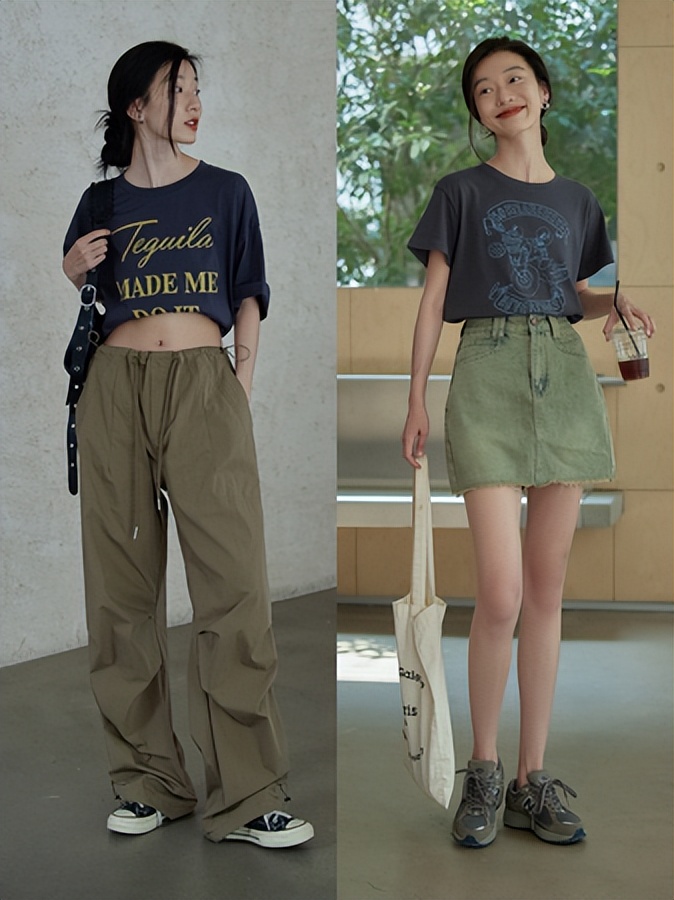 今夏最新款女生t恤宽松版,今年流行小个子t恤搭配一整套女