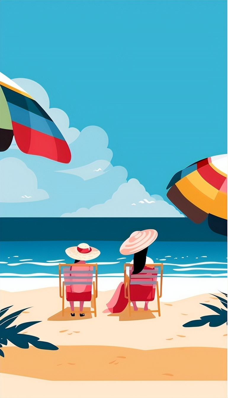 夏天炎热的插画配图,夏日海滩风插画