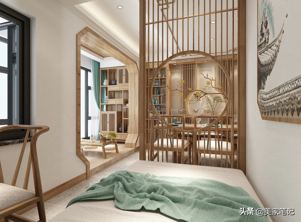 别墅新中式原木色禅意茶室背景,新中式原木色禅意风格装修效果图