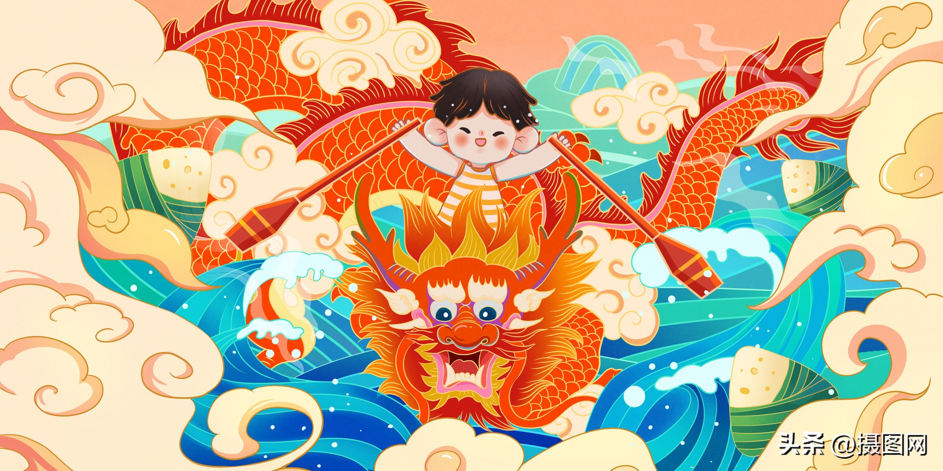 端午海报手绘插画,端午插画设计图片