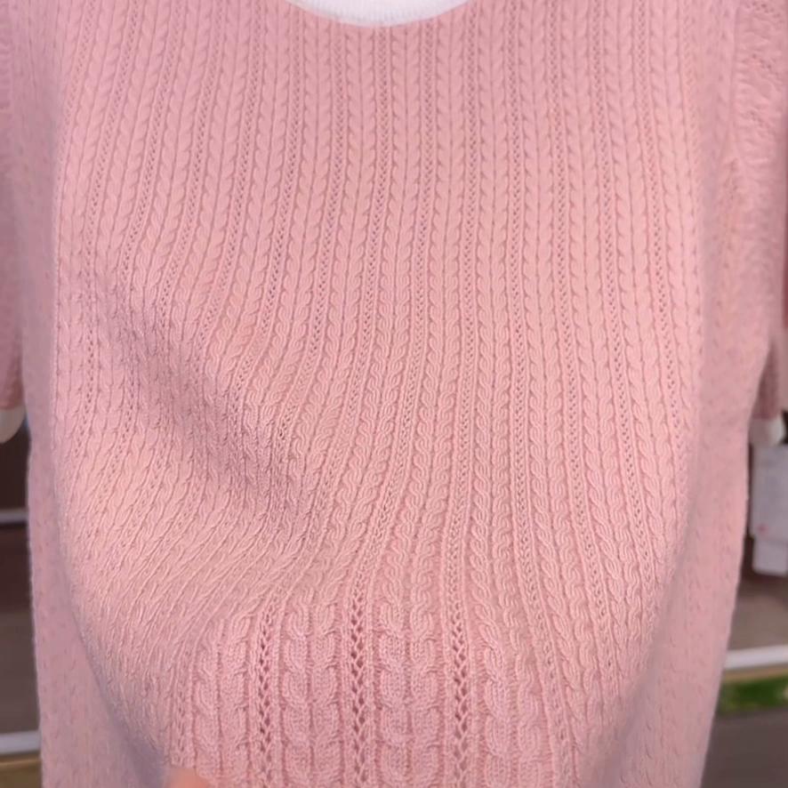 针织衫女夏短袖宽松慵懒感,2024新春夏季薄款镂空针织衫