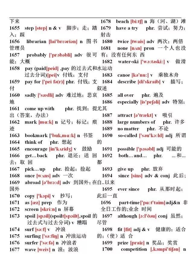 初中英语1600个单词速记表附音标,英语单词大全10000个带音标