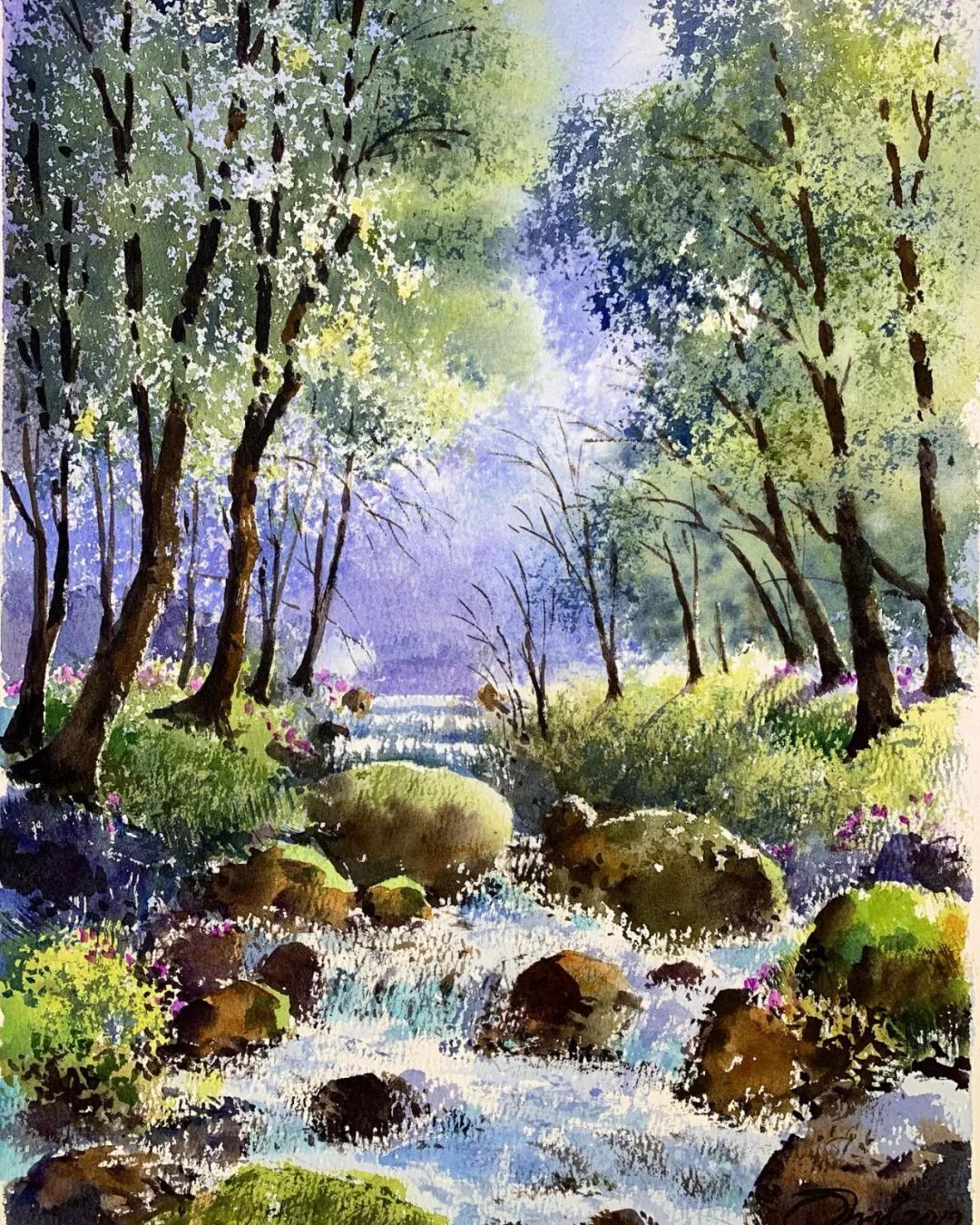 泰国水彩,泰国水彩画家绘画过程