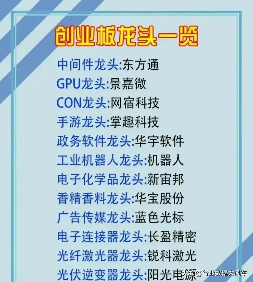 创业板细分龙头公司一览表,与创业板指数有关的板块有哪些