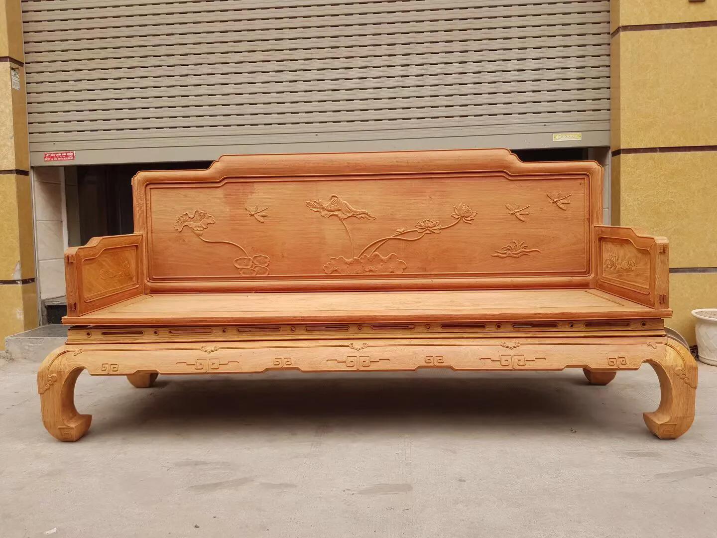 缅甸花梨生胚宝座六件套沙发,缅甸花梨沙发富贵满堂六件套