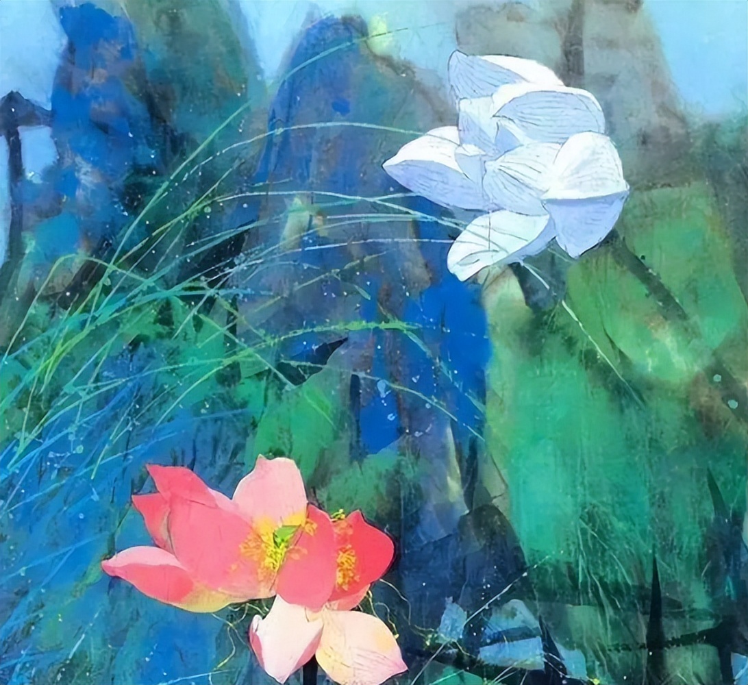 袁运甫彩墨画图片,袁运甫彩墨画荷花系列作品欣赏