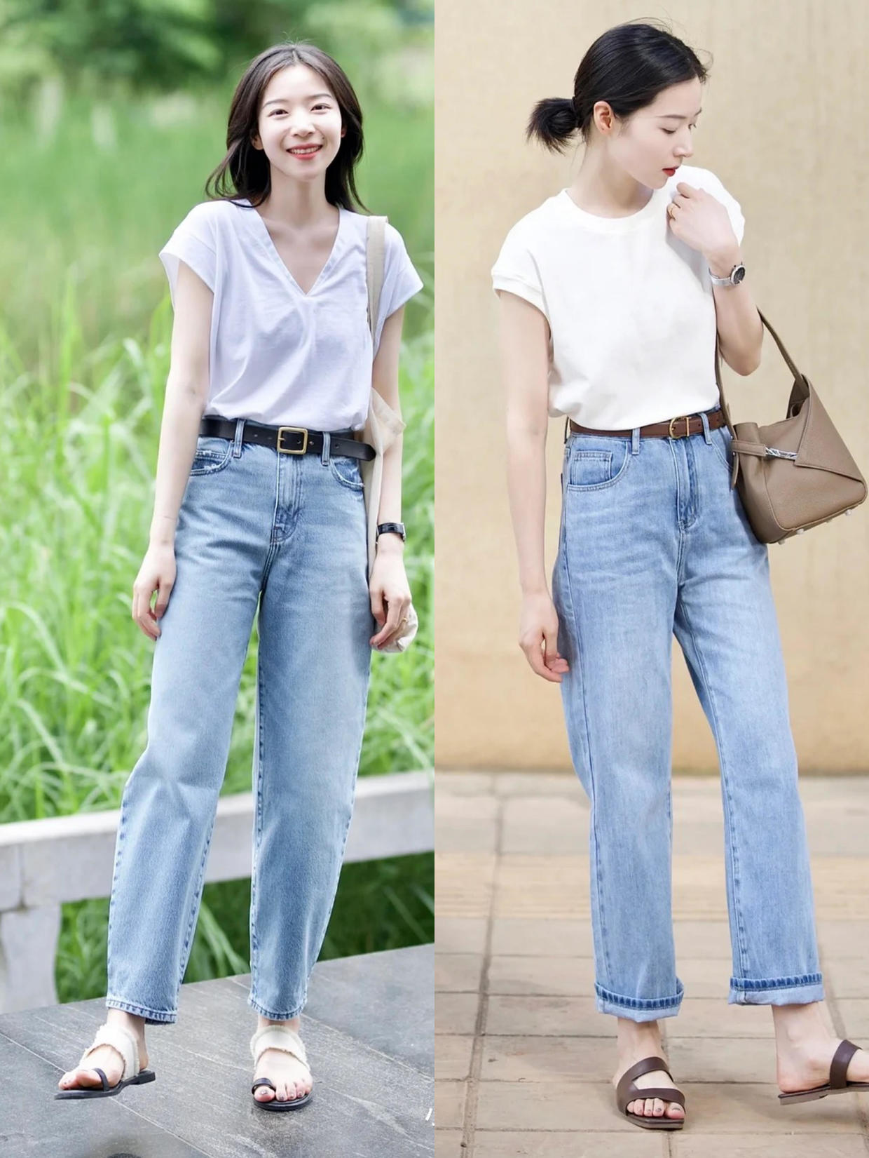 短牛仔裤半身裙怎么搭配好看,t恤裙搭配直筒牛仔裤