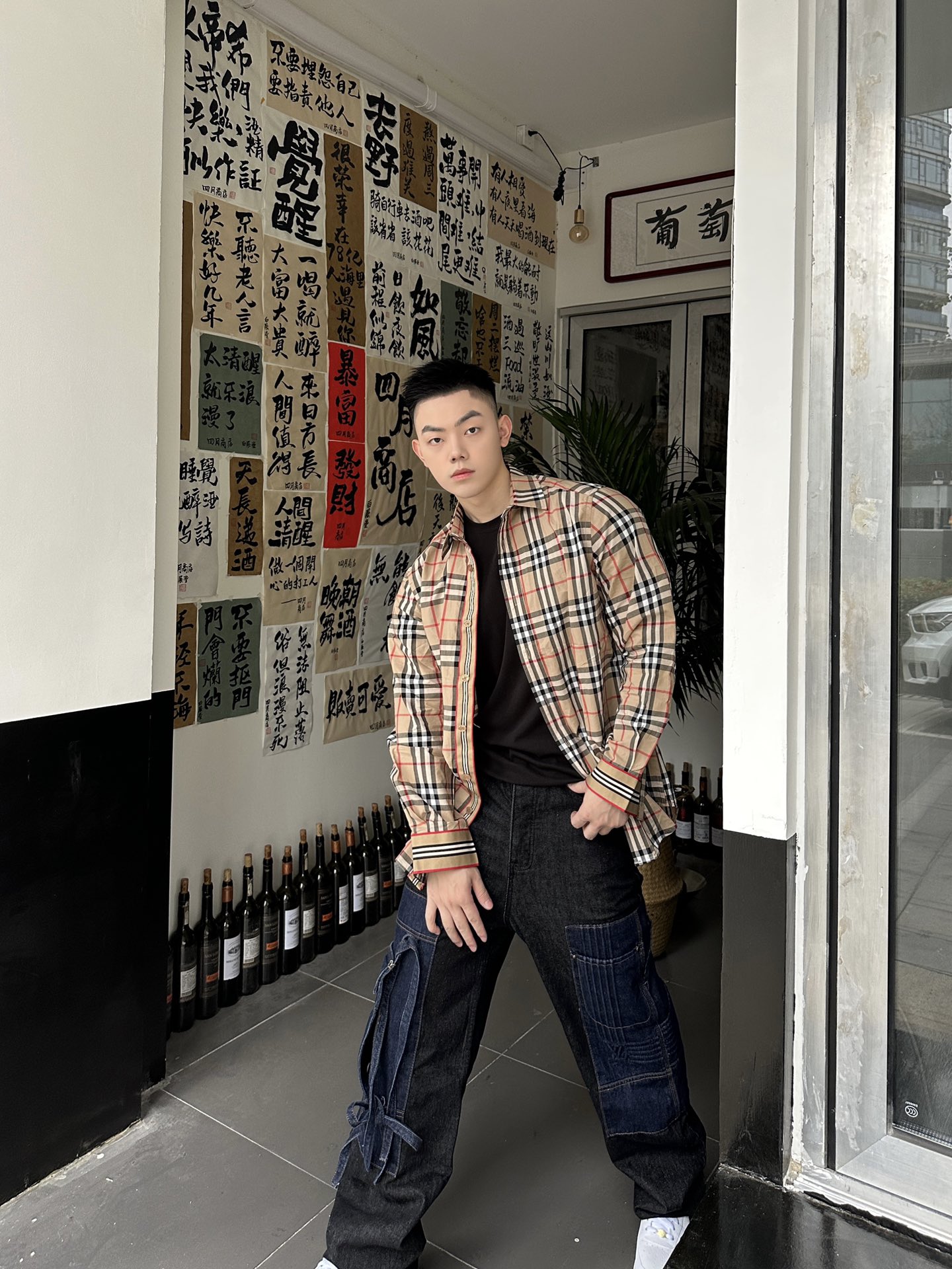burberry长袖府绸衬衫门襟暗扣,burberry格纹字母衬衫