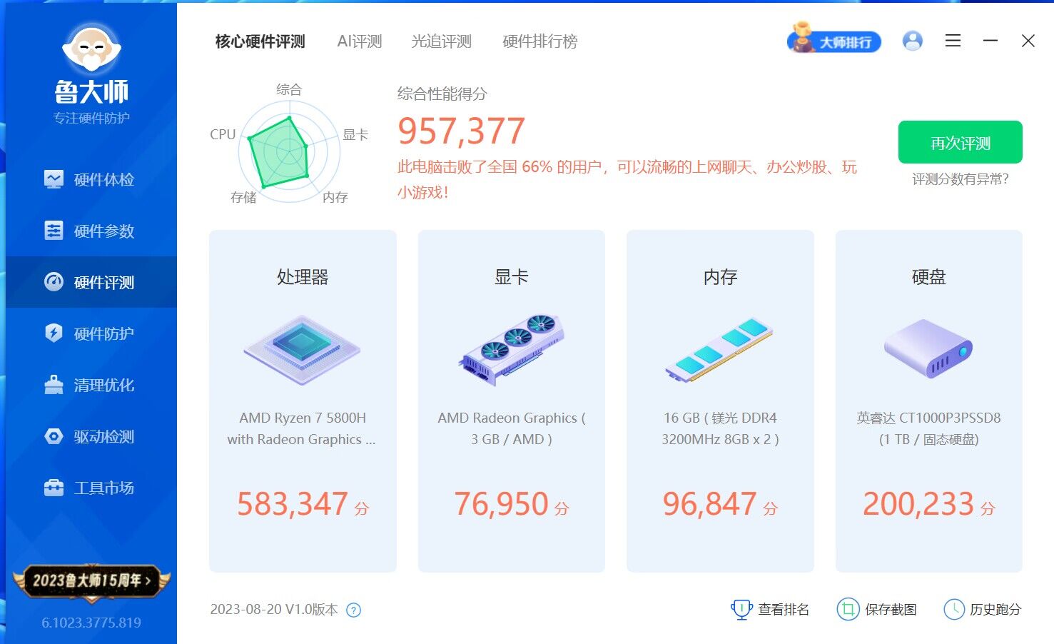 跑分百万2000左右手机,零刻ser5max鲁大师跑分