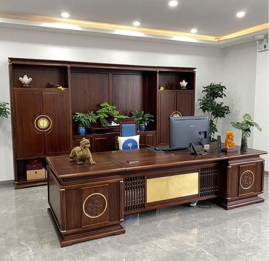 老板办公室装修复古家具效果图,100平老板办公室家具效果图