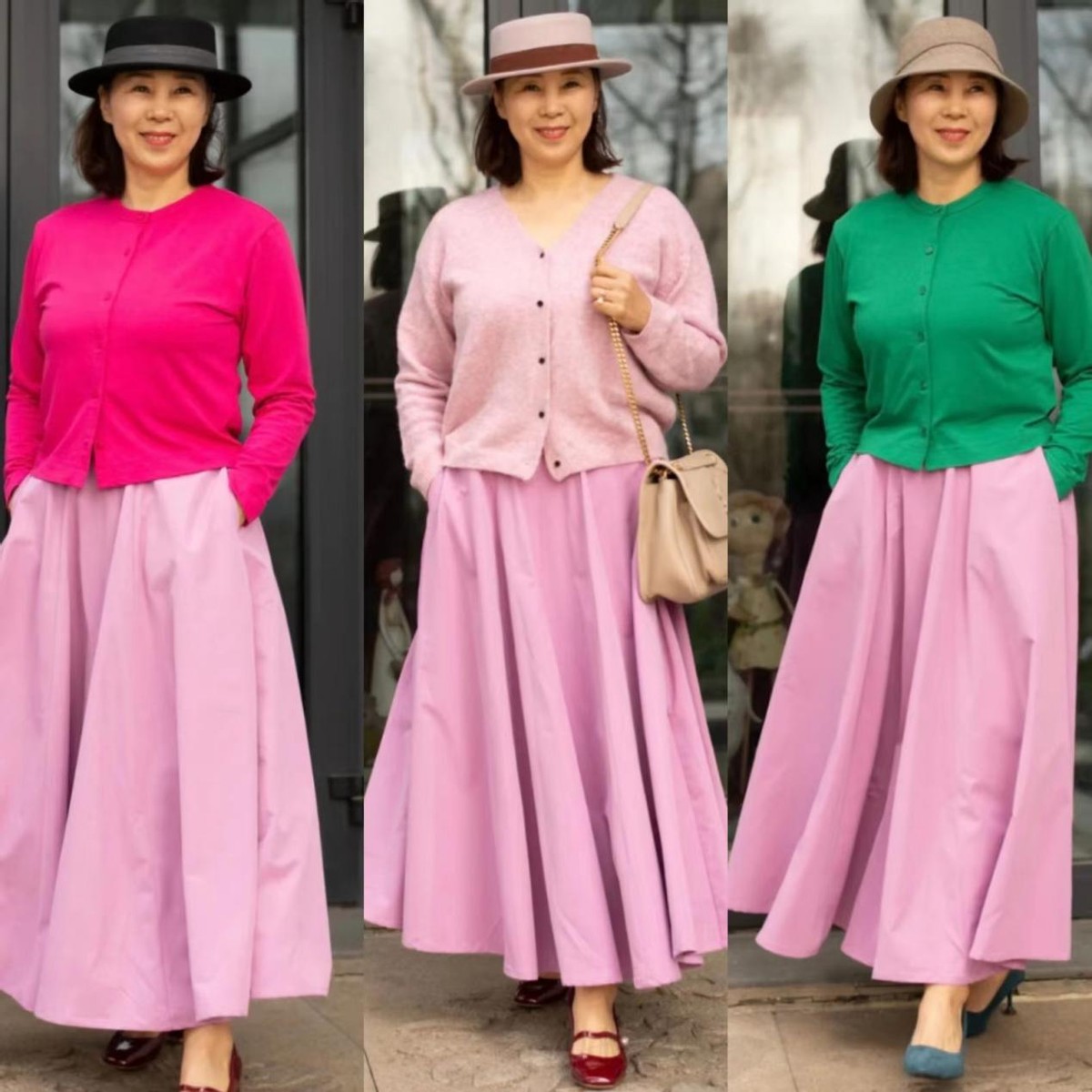 时尚穿搭浅粉长裙优雅美丽,知性优雅女性穿搭长裙
