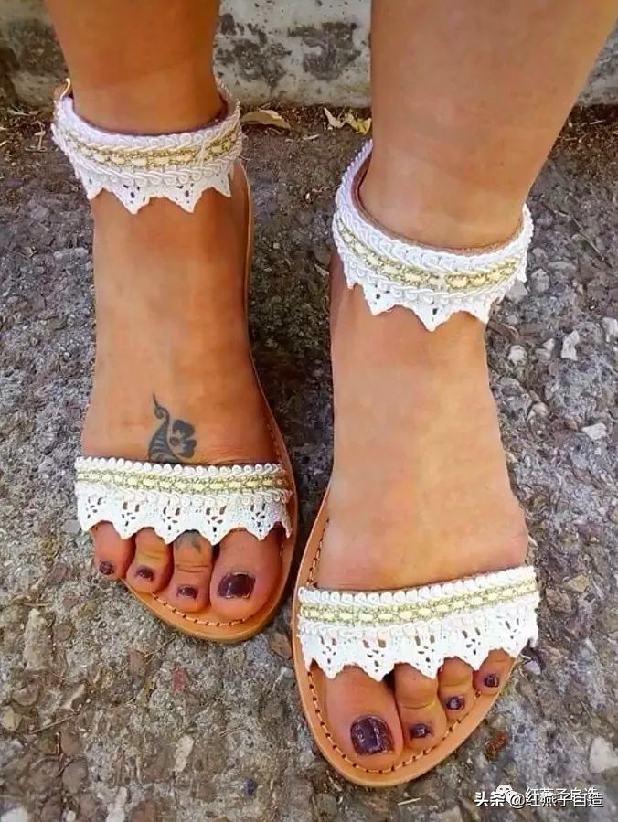 编夏天凉鞋,夏天冰丝线凉鞋镂空钩编教程
